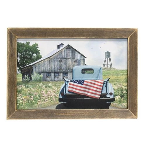 American Tailgating Truck on Farm 13.5" H Framed Print