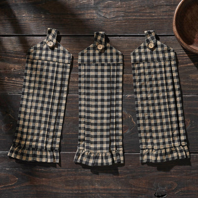 Set of 3 Black Check Button Loop Tea Towels