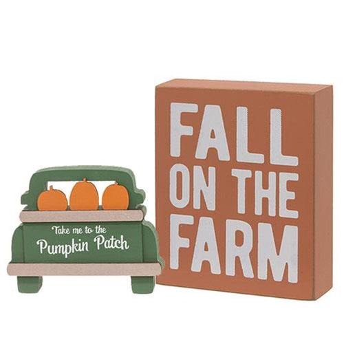 Set of 2 Fall on the Farm Box Sign with Pumpkin Patch Truck Sitter