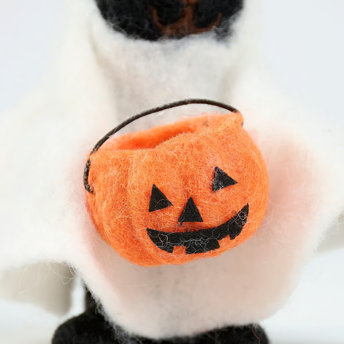 Ghost Cat with Pumpkin Trick or Treat Bucket Felt Critter