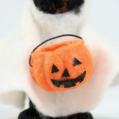 Ghost Cat with Pumpkin Trick or Treat Bucket Felt Critter