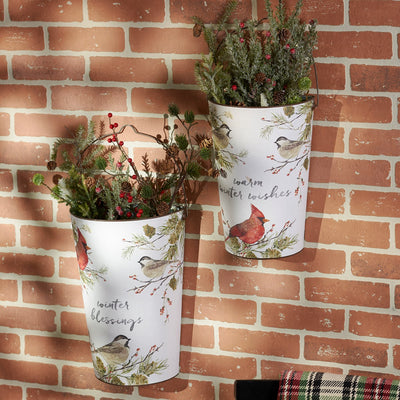 Set of 2 Winter Blessings Bird Wall Bucket Set