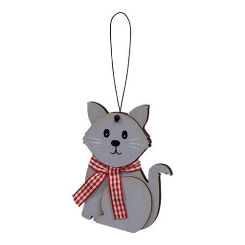 💙 Gray Cat With Scarf Wooden Ornament