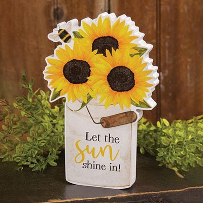 Let the Sunshine In Sunflower Bucket Chunky Sitter Sign