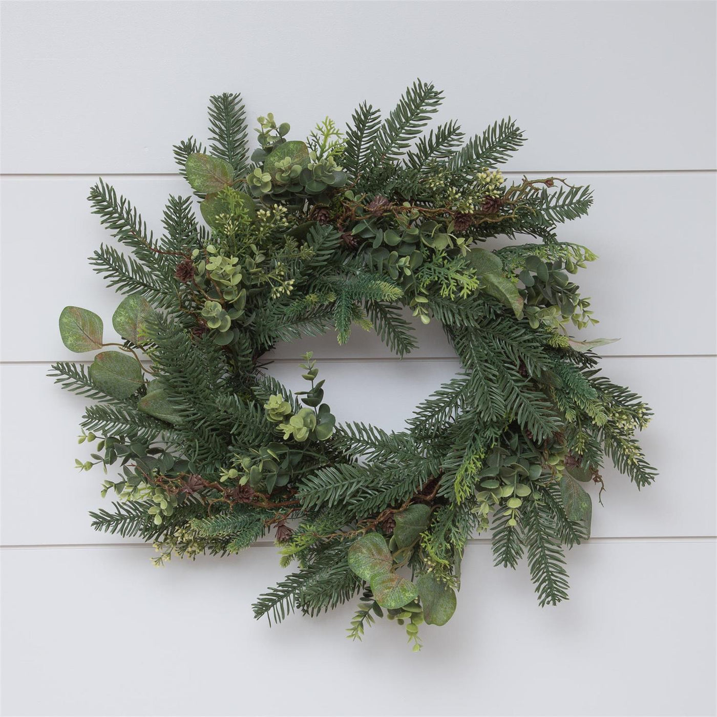 Natural Style Mixed Winter Greens 24" Faux Evergreen Wreath