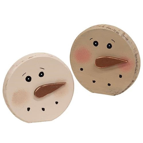 Set of 2 Blushing Snowman Distressed Wooden Sitter