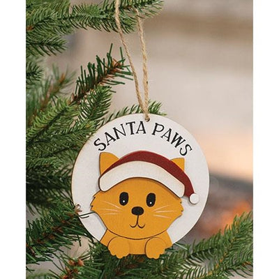 Santa Paws Wooden Kitty Ornament