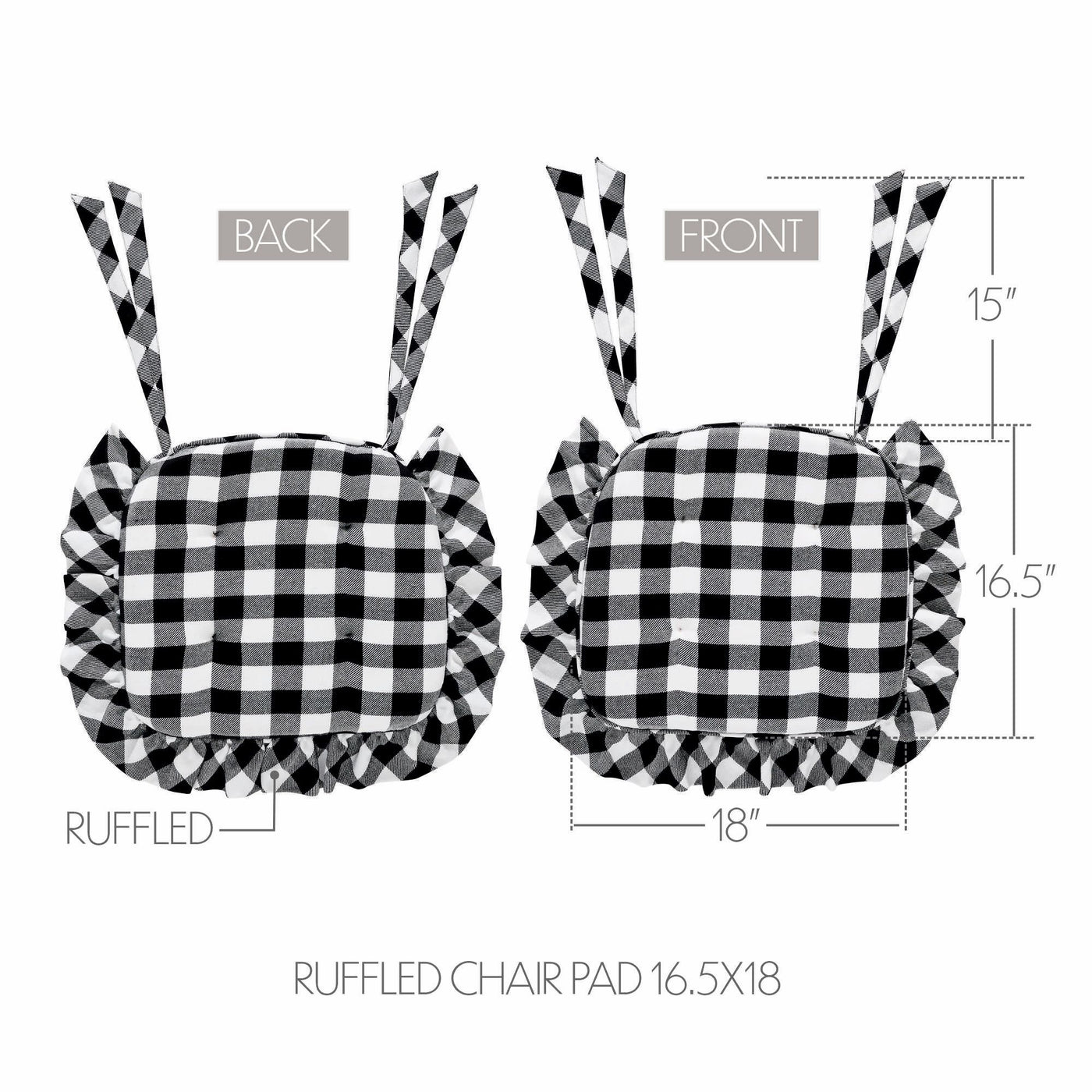 Annie Buffalo Check Black Ruffled Chair Pad