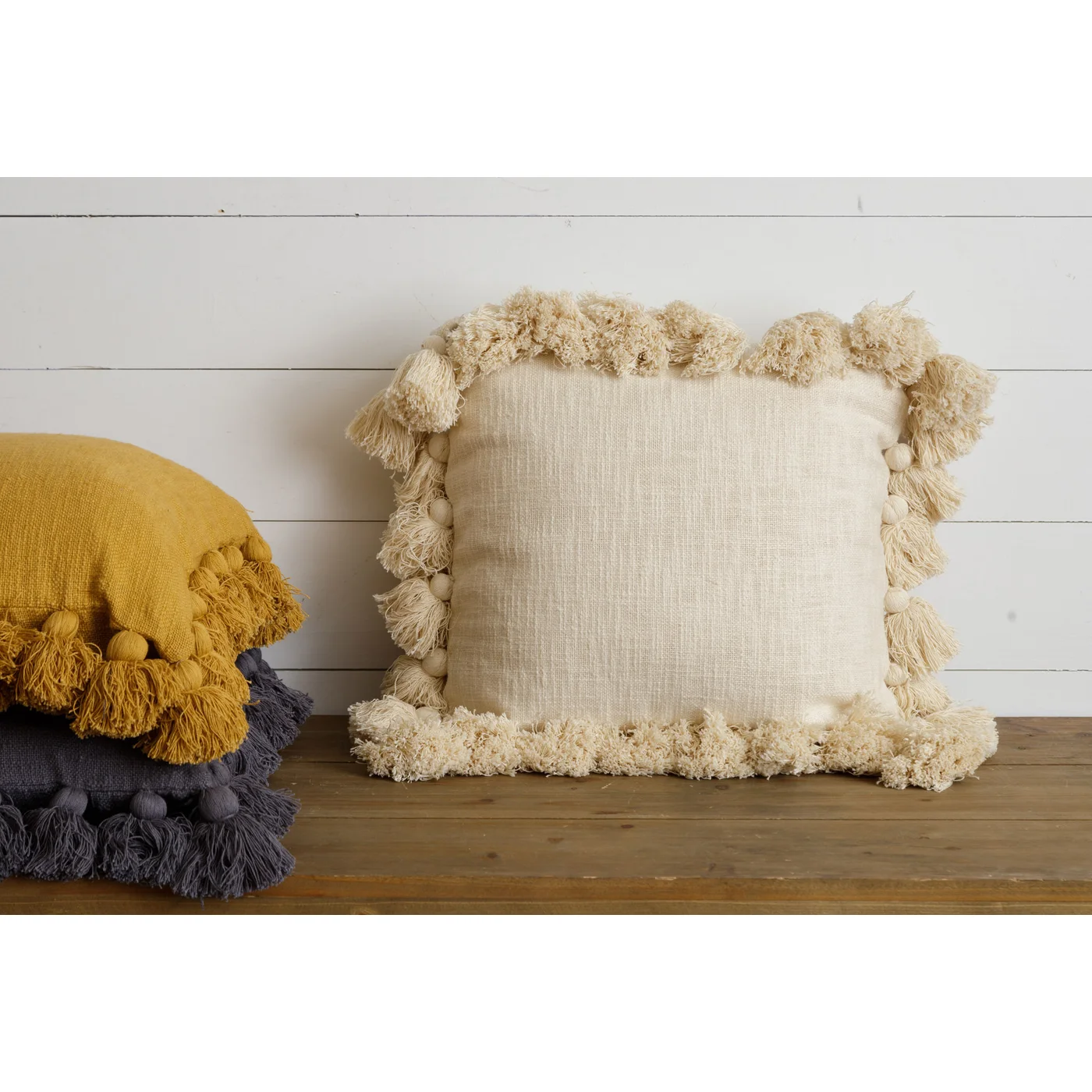 Natural Tassel Square Throw Pillow 18"