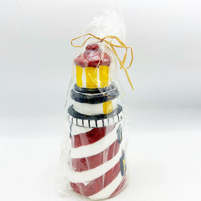 💙 Lighthouse Red and White Striped Shaped Candle 7.25" H