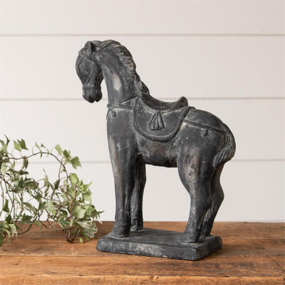 Black Distressed Cement Horse Figure