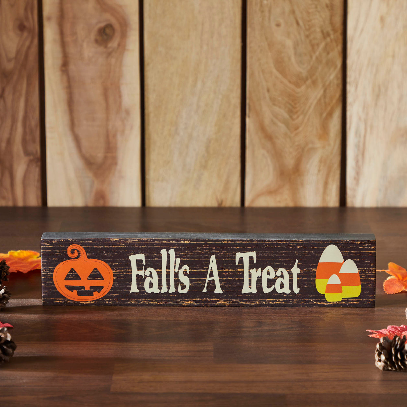Fall's A Treat Candy Corn and Jack O' Lantern 14" Sitter Sign