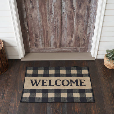 Black Check Welcome Indoor/Outdoor 24" x 36" Rug