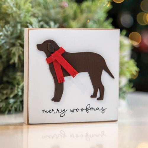 Merry Woofmas Dog 4" Christmas Wooden Block