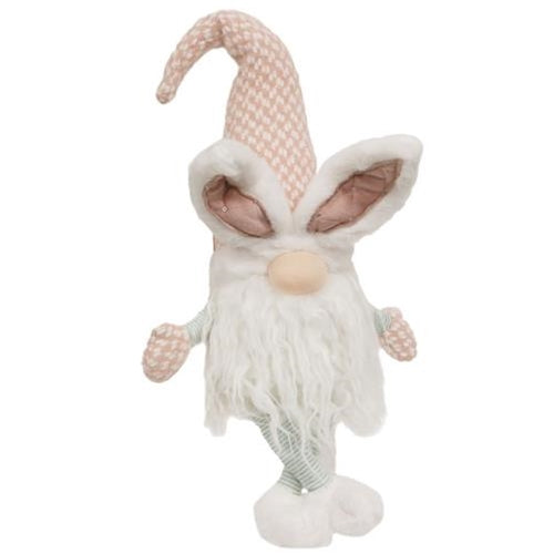Pink Speckled Bunny Gnome with Fuzzy Feet