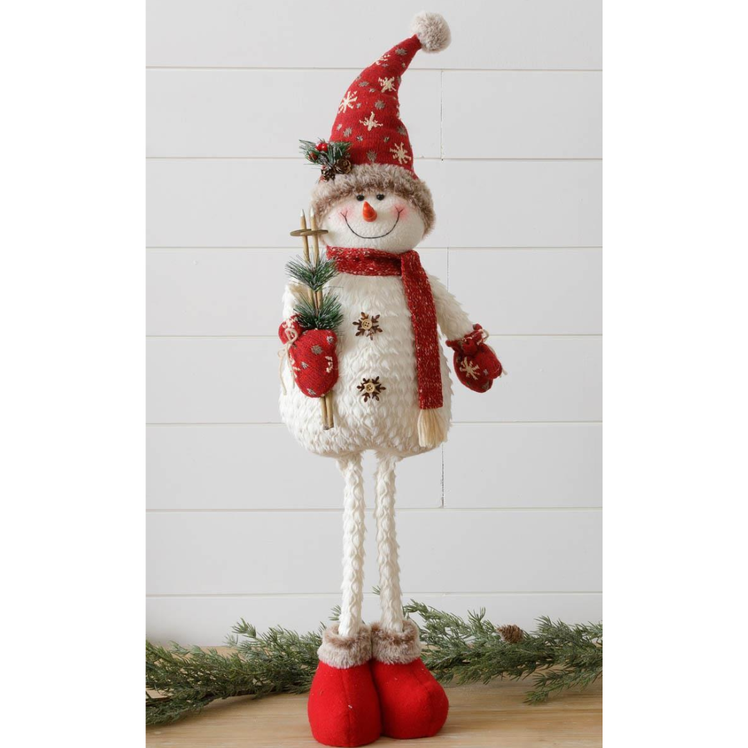 Cozy Friends Snowman with Ski Sticks 28" Fabric Figure