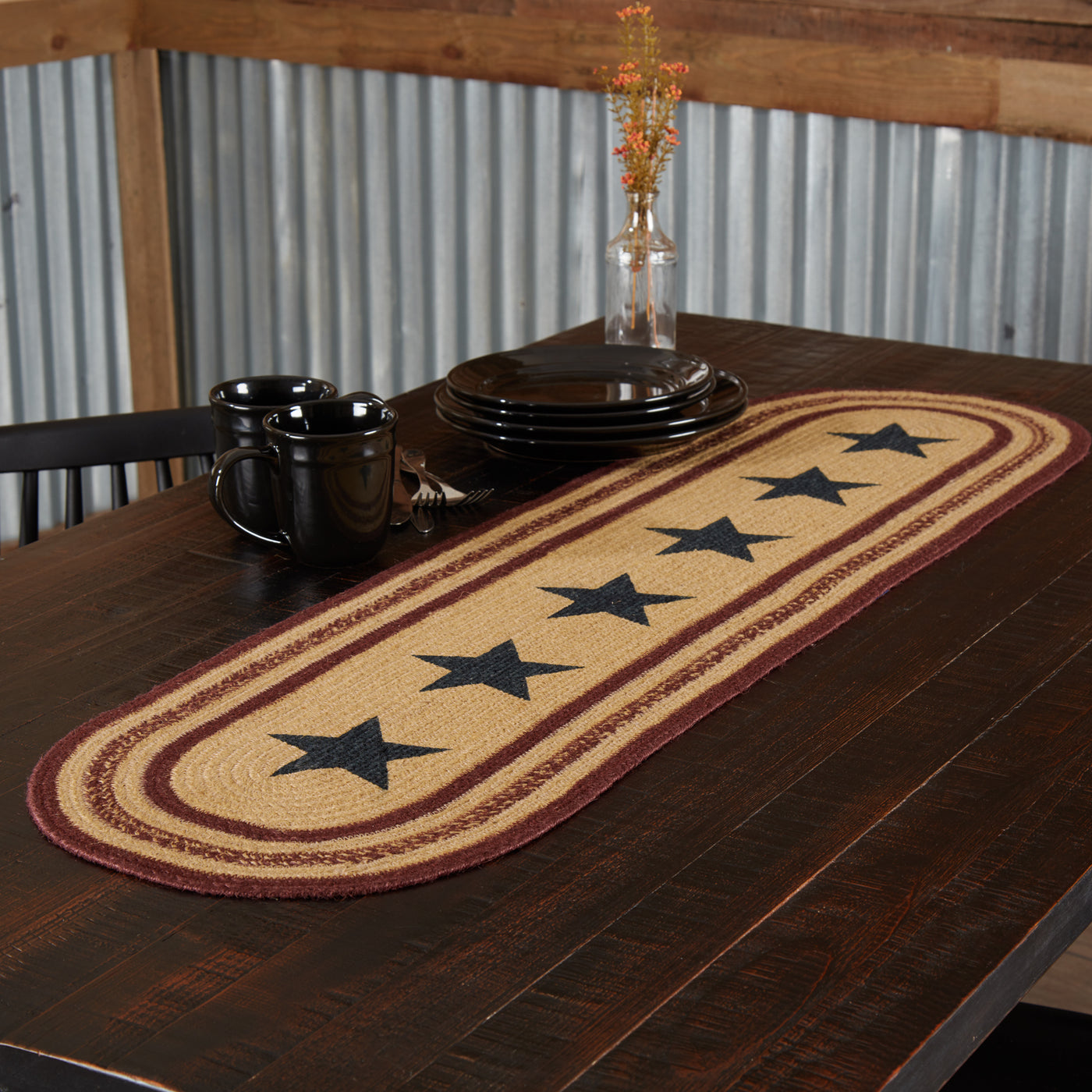 DAY 16 ❤️🫐 20 RED WHITE + BLUEBERRY DAYS Potomac Americana Stencil Stars Jute 48" Table Runner