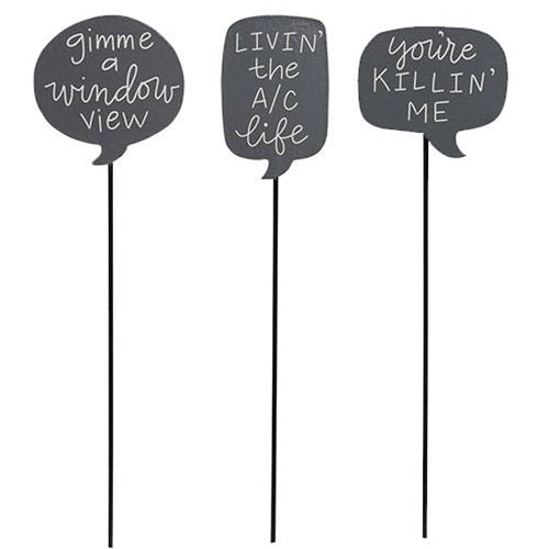 Set of 3 Houseplant Sayings Stakes