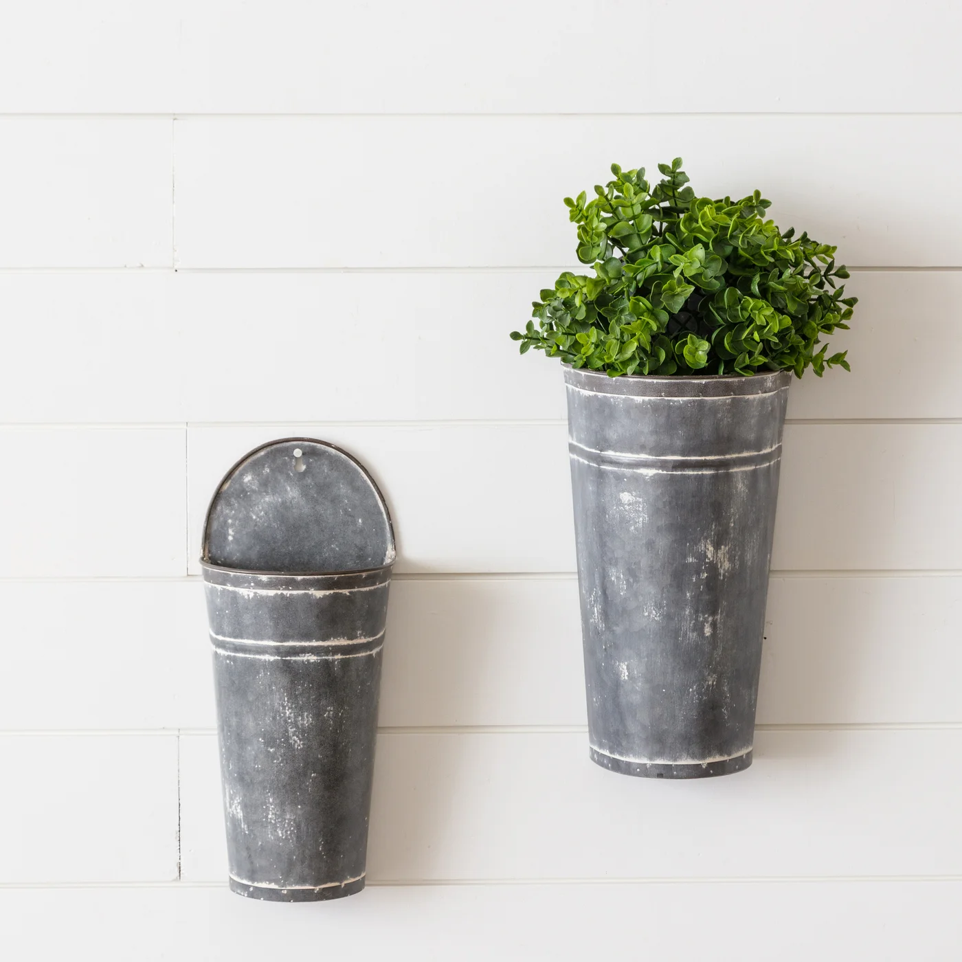 Set of 2 Wall Galvanized Metal Buckets