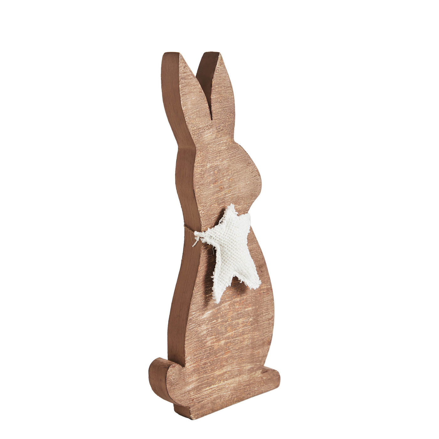 Wooden Bunny with Burlap Star Figure 12" H