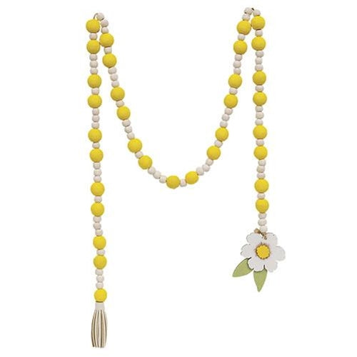 💙 Yellow & White Bead Garland with Flower Tag 49" Long