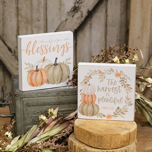 Set of 2 Fall Plentiful Blessings Watercolor Box Signs
