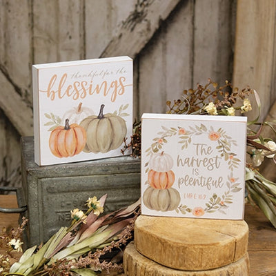 Set of 2 Fall Plentiful Blessings Watercolor Box Signs