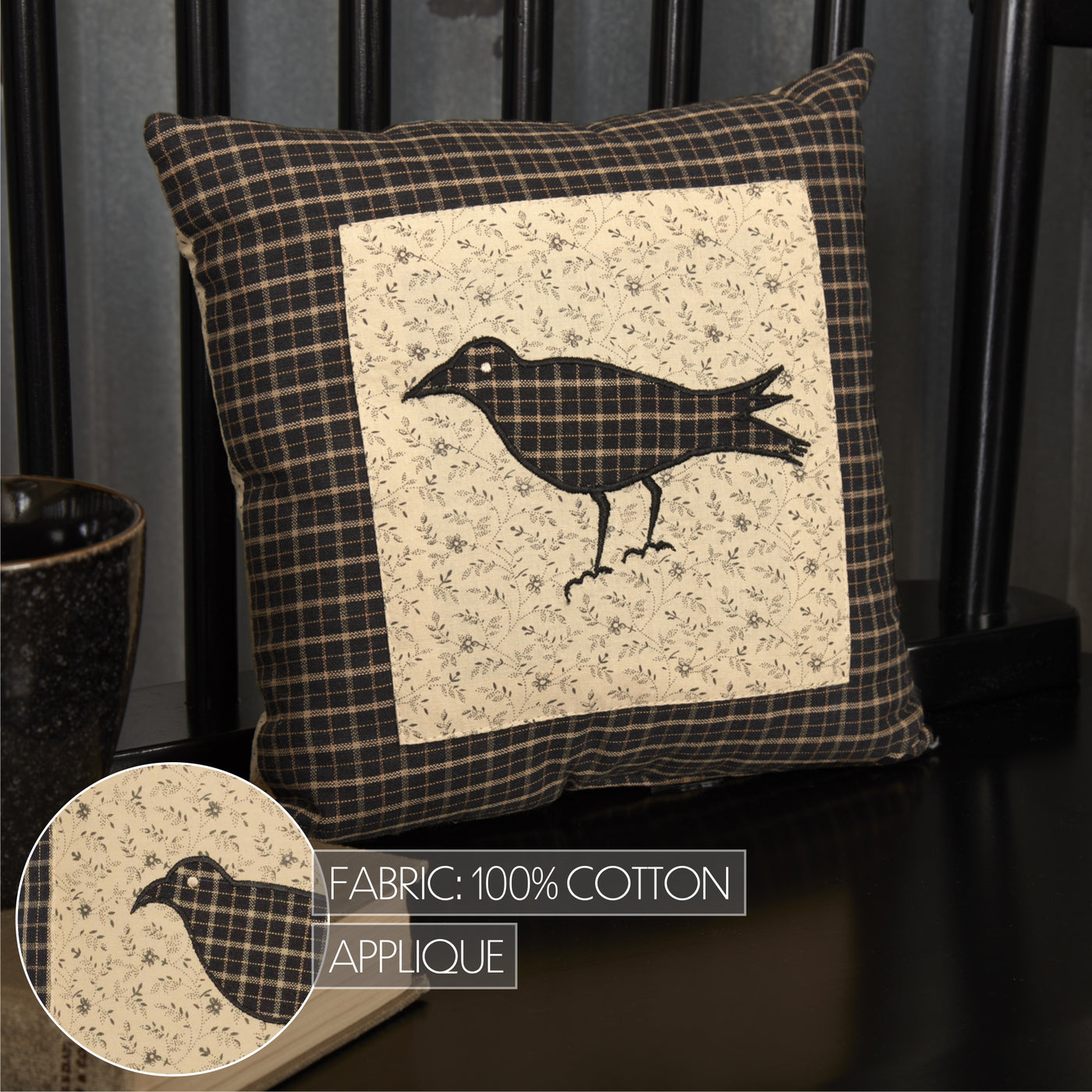 Kettle Grove Crow 10" Primitive Pillow