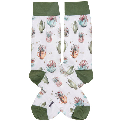 Tea Lover Teapots and Flowers Fun Novelty Socks