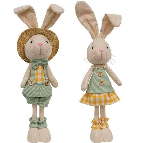 Set of 2 Mr and Mrs Spring Gingham Bunny Figures