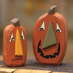 Set of 2 Little Funny Face Chunky Jack O Lantern Sitters