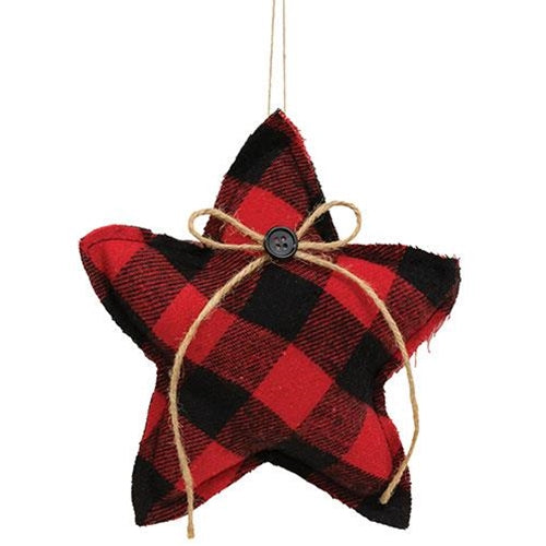 Red & Black Stuffed Buffalo Check Star Ornament