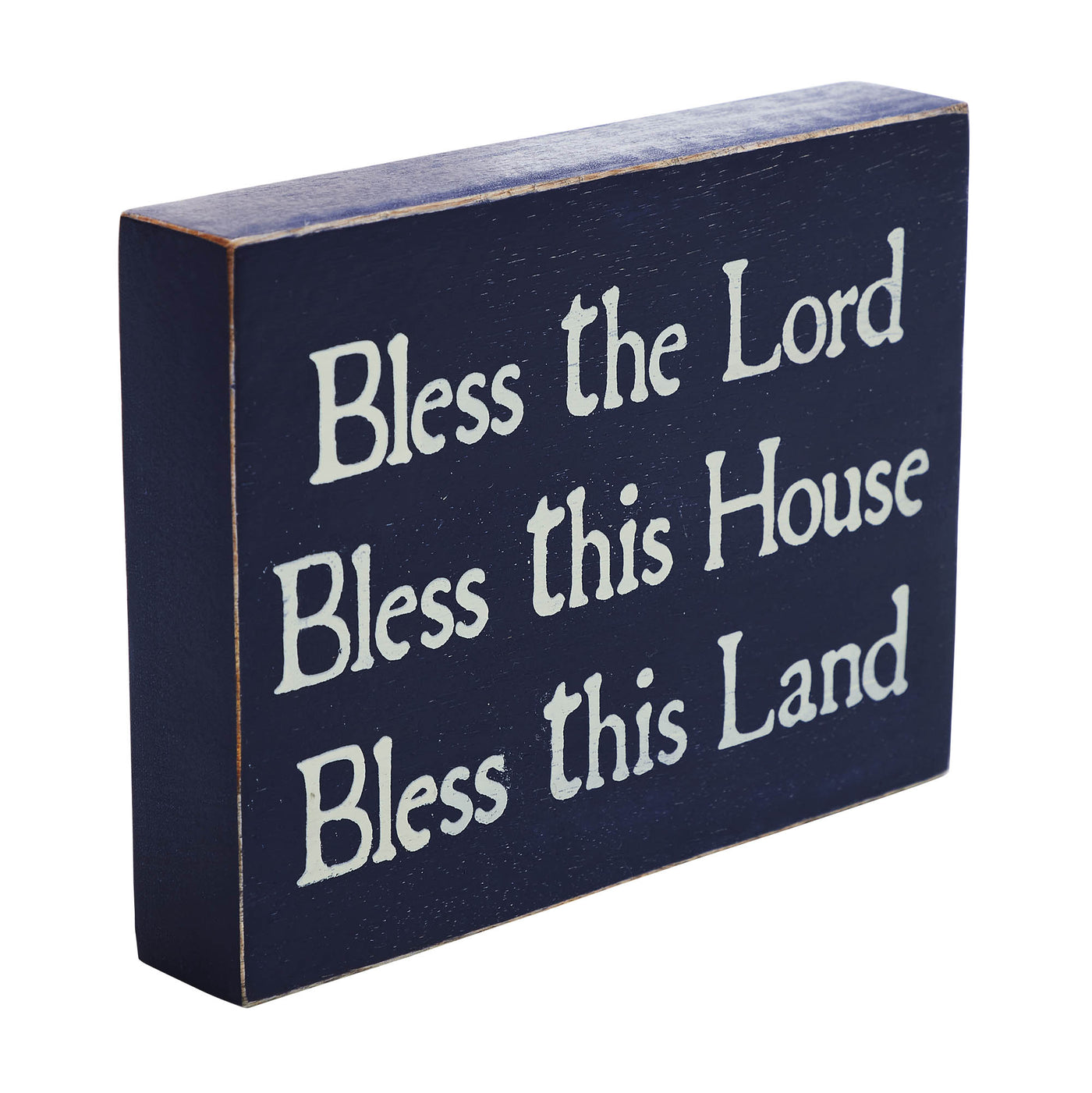 Bless The Lord House and Land 8" Blue Wooden Sign