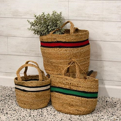 Set of 3 Bold Striped Jute Basket Containers