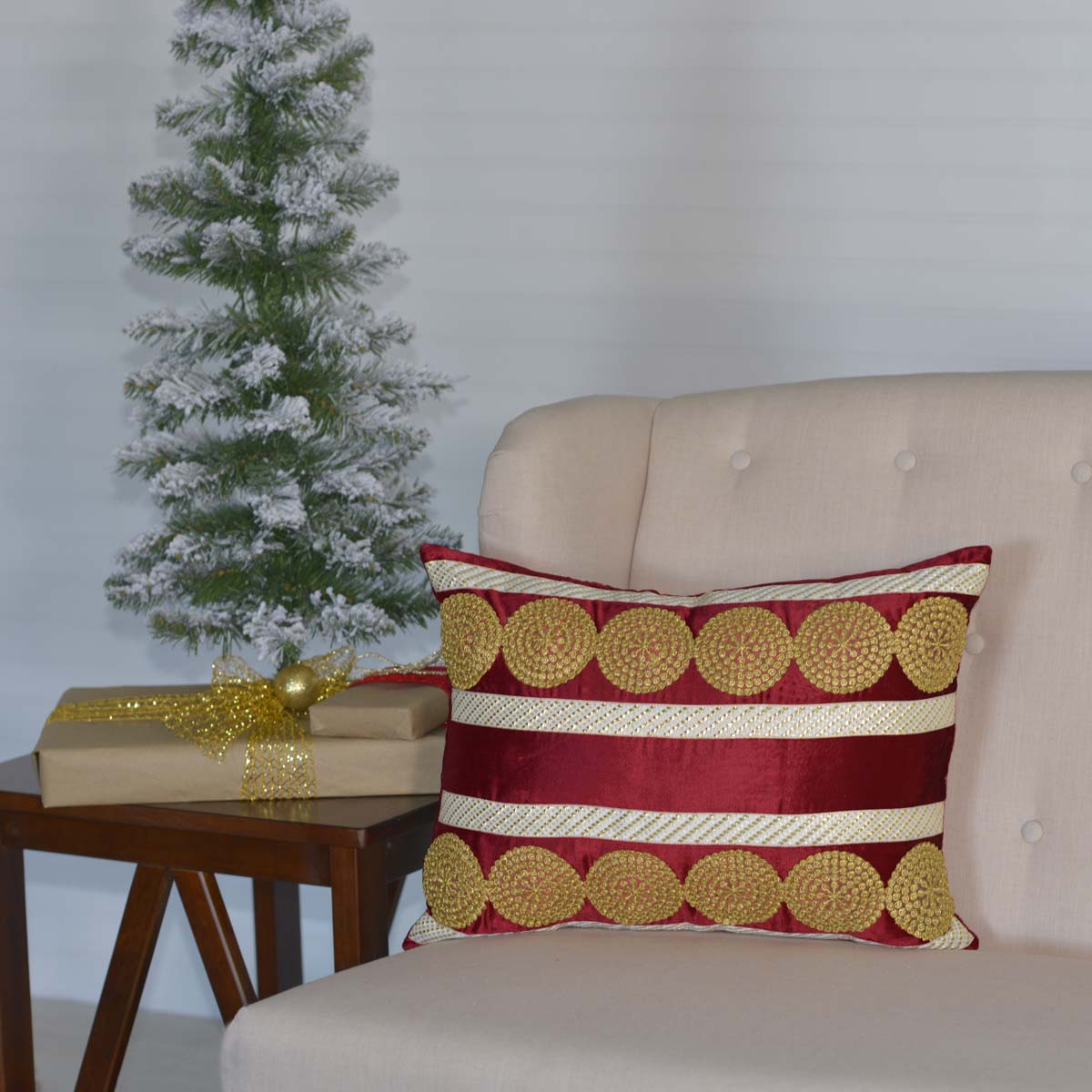 Memories Red and Gold Swirls 14" x 18" Christmas Pillow