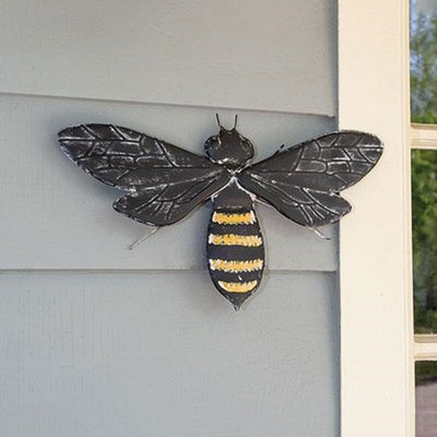 Distressed Black Bee Metal Wall Decor