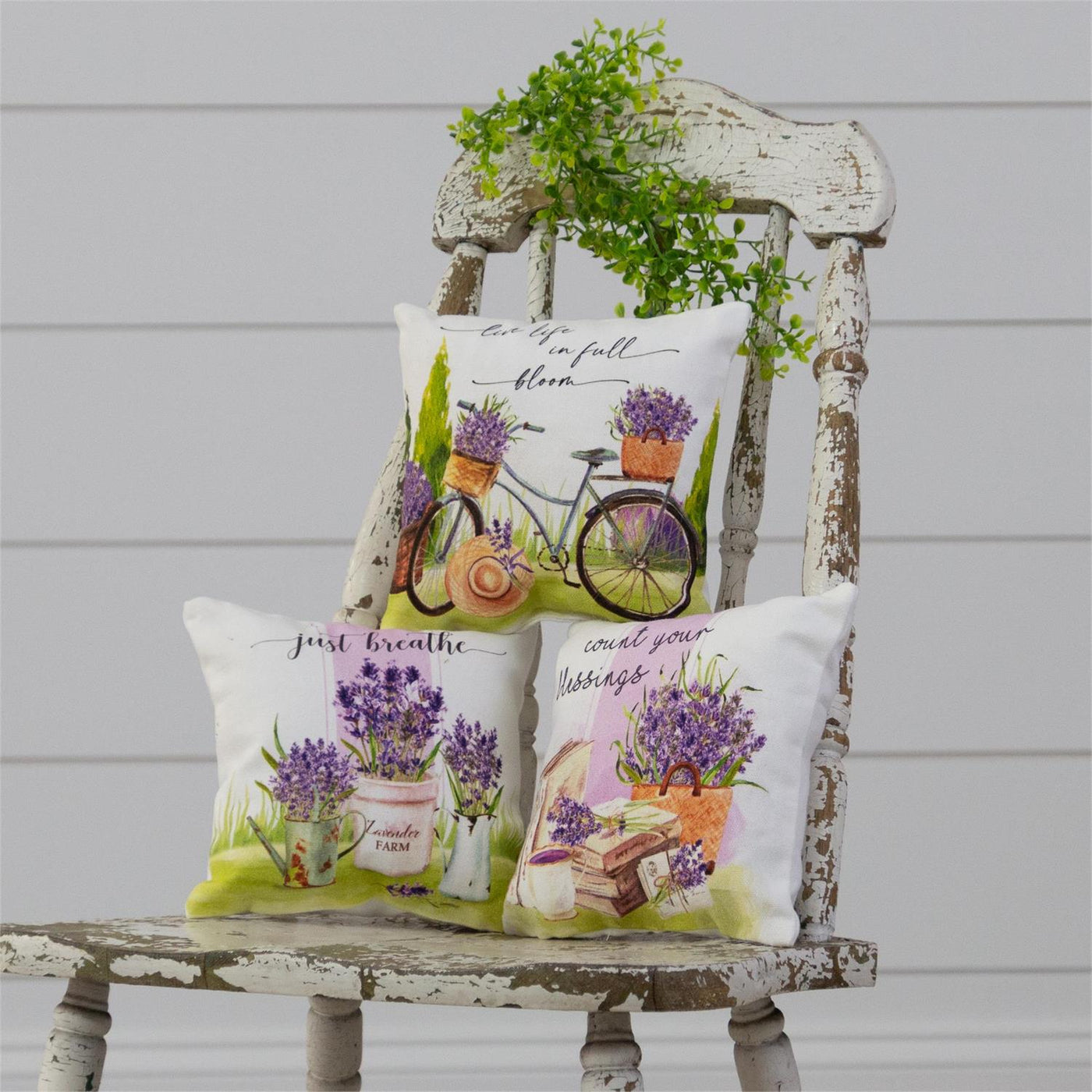 Set of 3 Lavender Count Your Blessings Floral Mini Accent Pillows