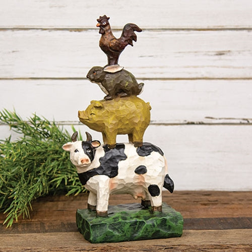 DAY 19 🐇🐥 20 DAYS OF BUNNIES + CHICKS Farm Animal Stack Carved Look Resin 13" H Figure