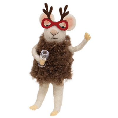 Mouse with Reindeer Glasses Felt Ornament