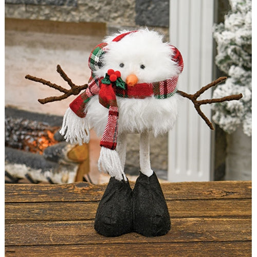 Snowman with Plaid Earmuffs and Scarf 12" H Fabric Figure