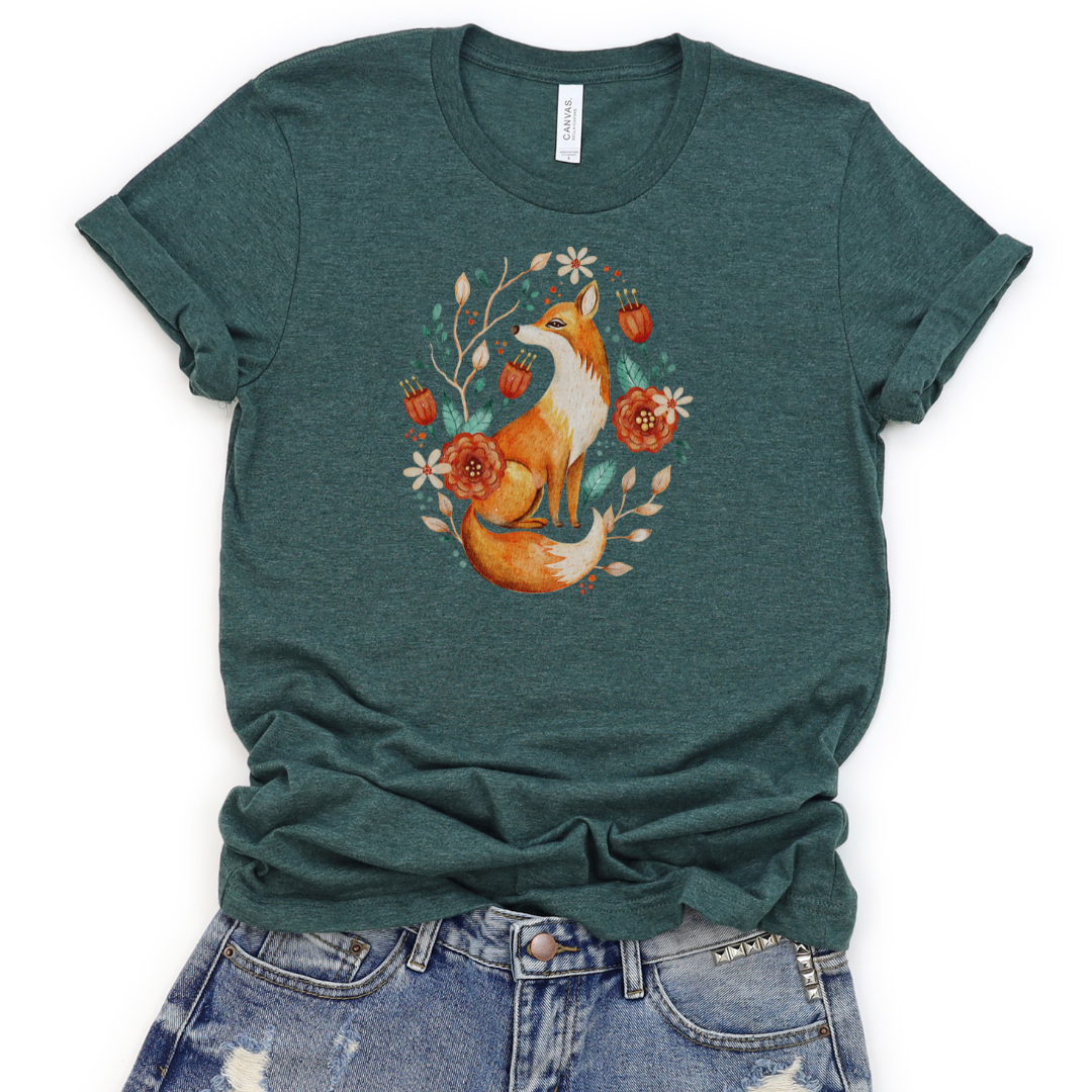 Graceful Fox and Flowers Cozy T-Shirt