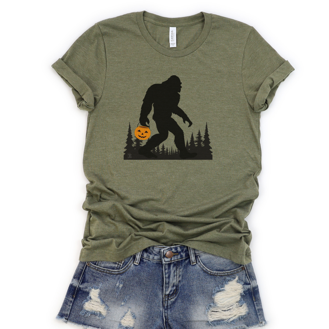 Bigfoot with Halloween Bucket Cozy T-Shirt