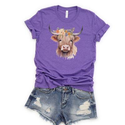 🔥 Floral Highland Cow Cozy T-Shirt