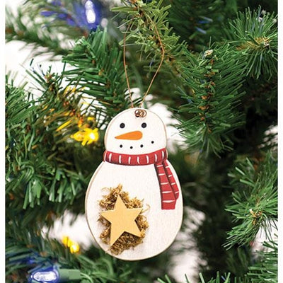 Roly Poly Wooden Snowman Ornament With Star