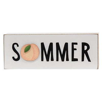 Summer With Peach 8" Wooden Block Sign