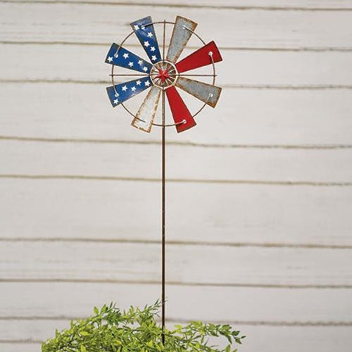 💙 Americana Windmill Red White and Blue 24" Metal Stake