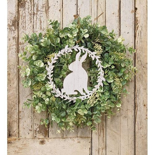Cottage Chic Metal Hanging Bunny in Wreath