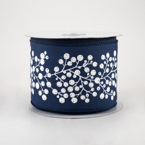 Navy Blue Snow Berry Ribbon 2.5" x 10 Yards