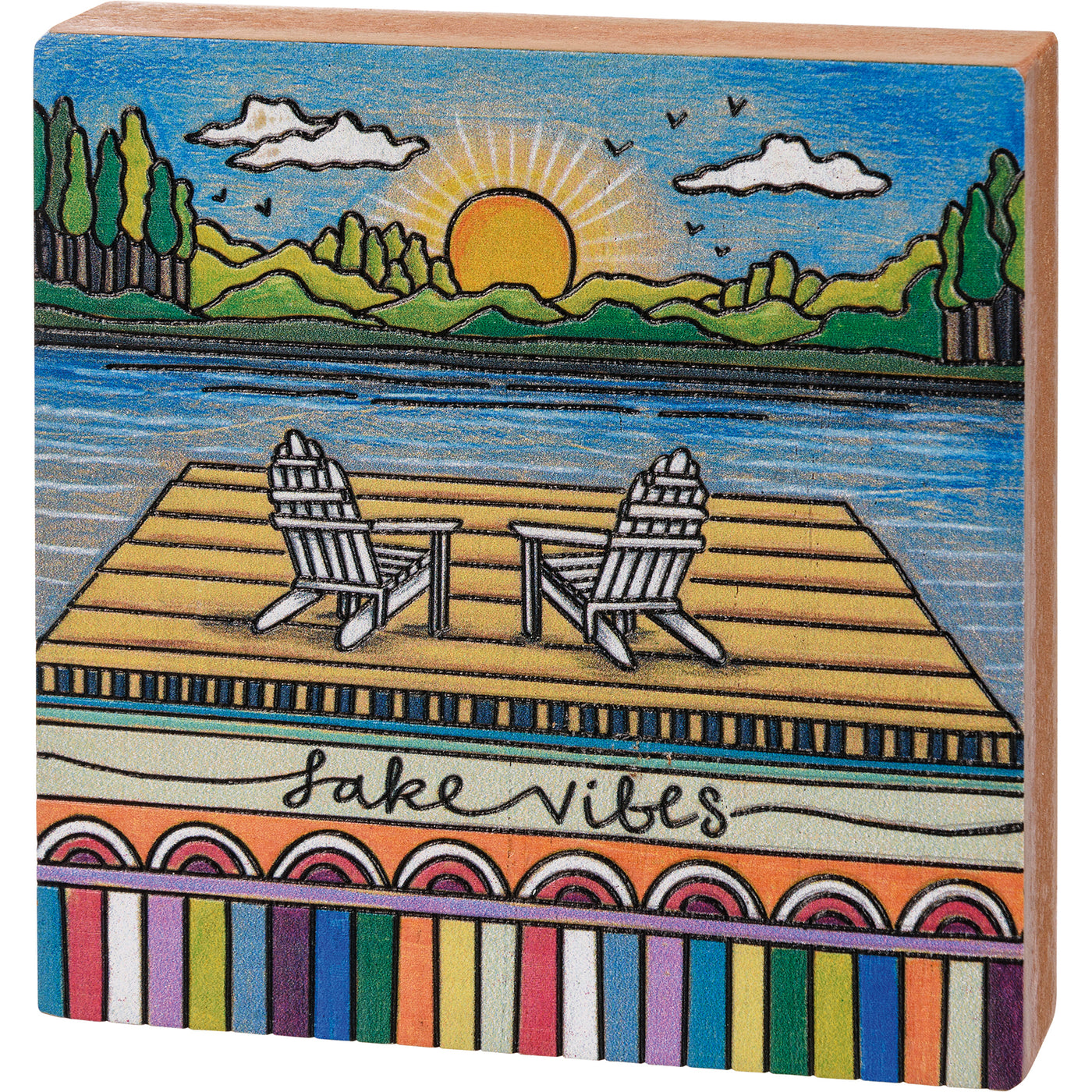 💙 Lake Vibes Adirondack Chairs on Dock 4" Small Block Sign