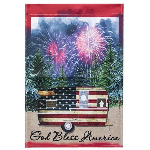 💙 God Bless America Retro Camper Garden Flag